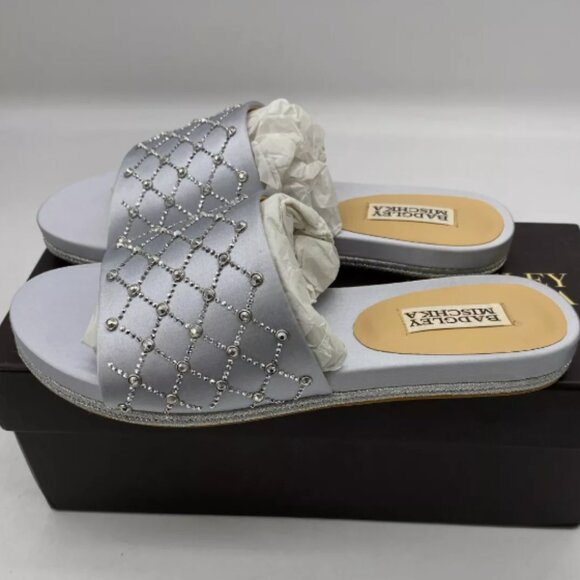 Badgley Mischka Shayna Sliver Jeweled Slide Flat Sandals Women's Sz 7 M - Picture 1 of 6
